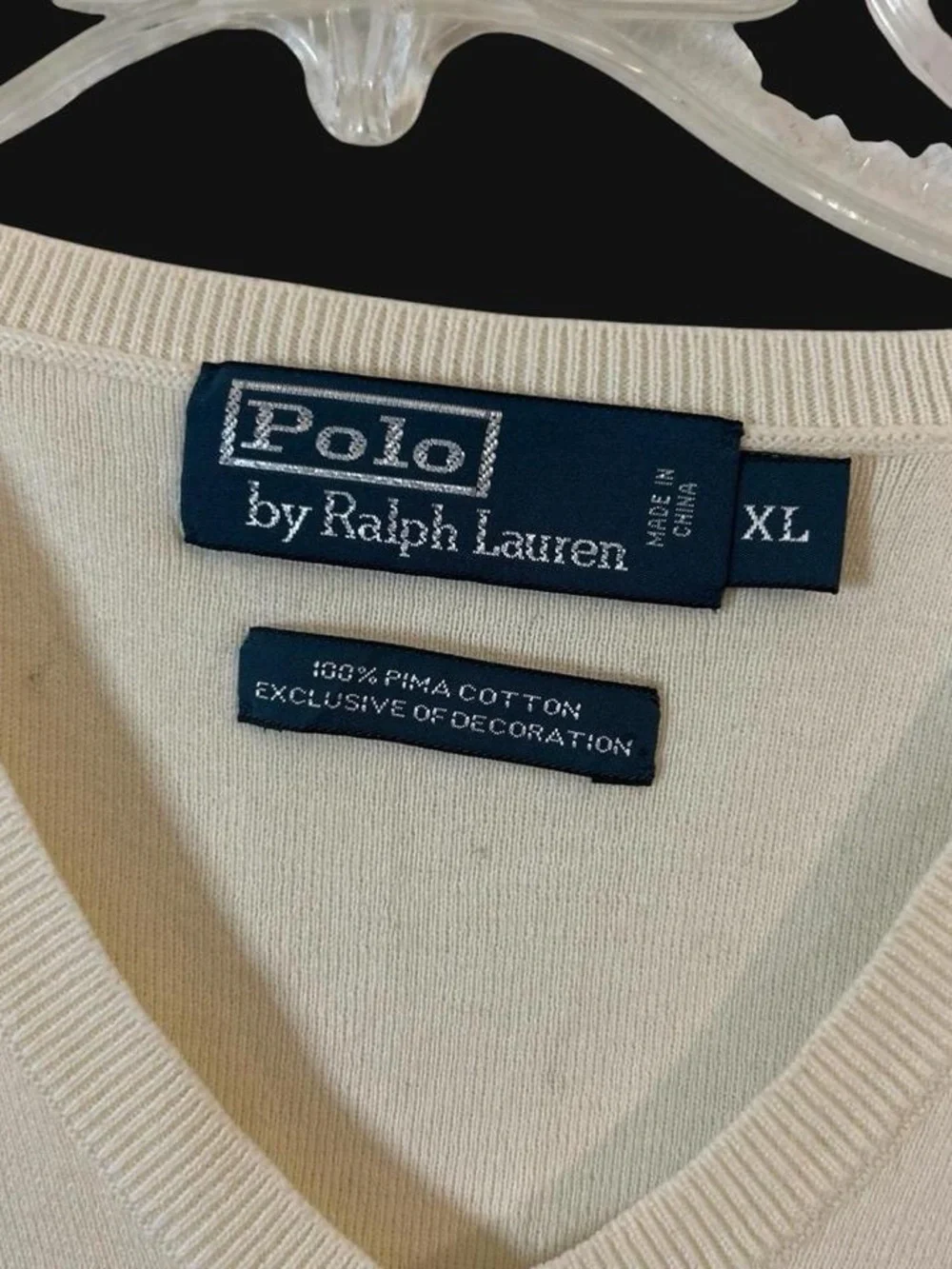 Ralph Lauren Men’s Cream V-Neck Sweater Vest 100% Pima Cotton